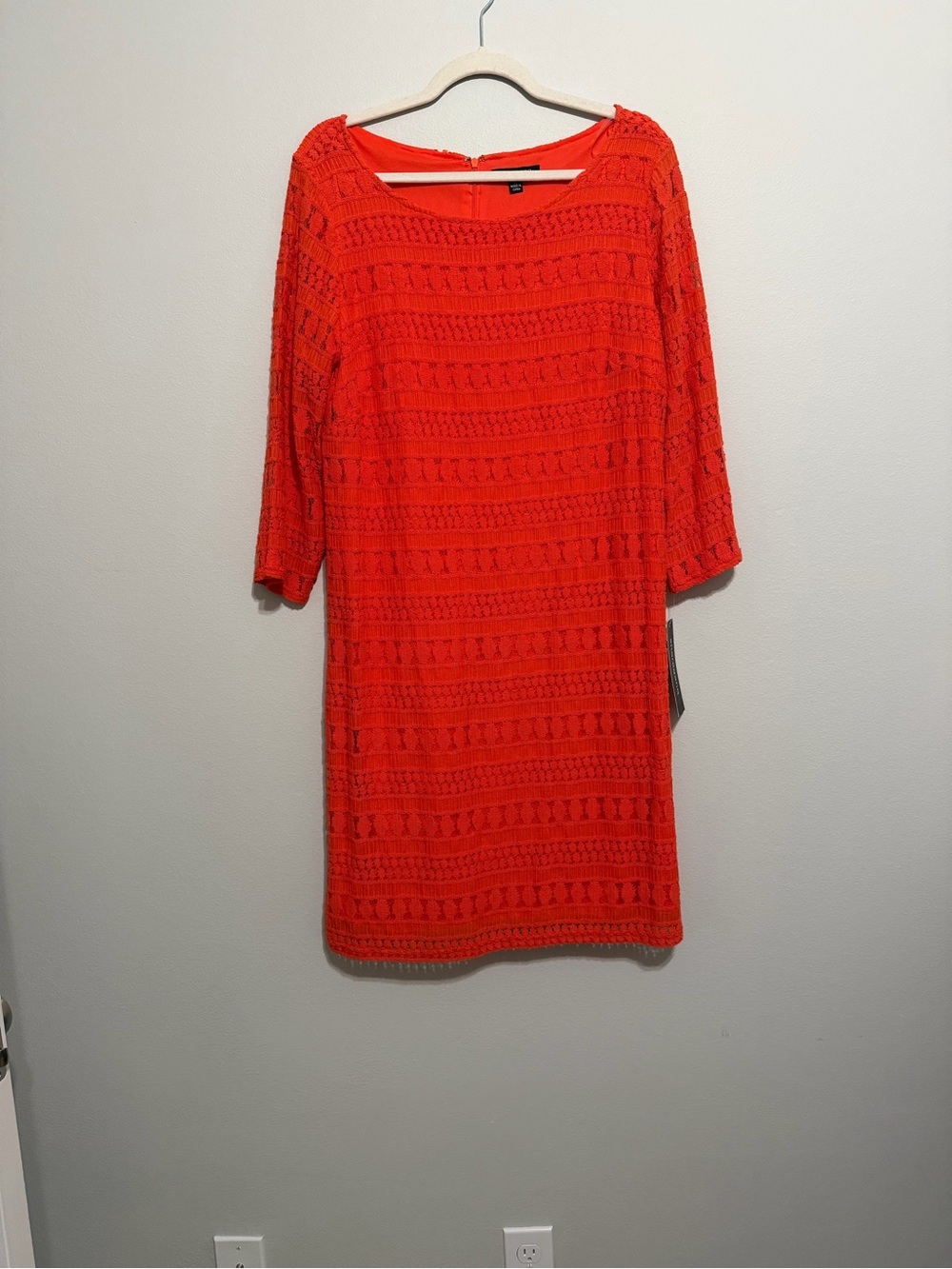 Sharagano Bright Orange Crochet Shift Dress